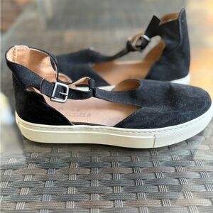 Anthropologie KMB Spain Black Suede Women's Flats with Buckle